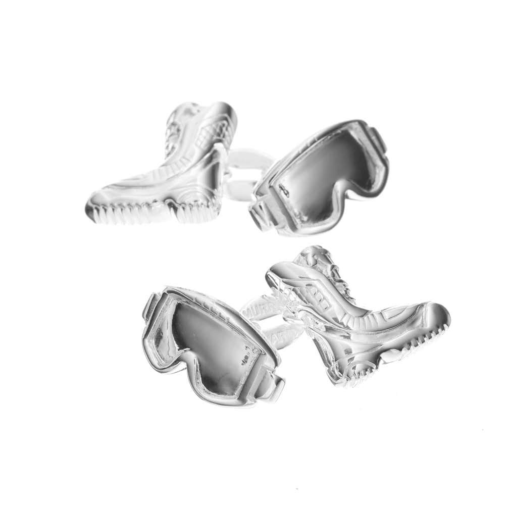 Sterling Silver Snowboard Boot and Goggles Cufflinks