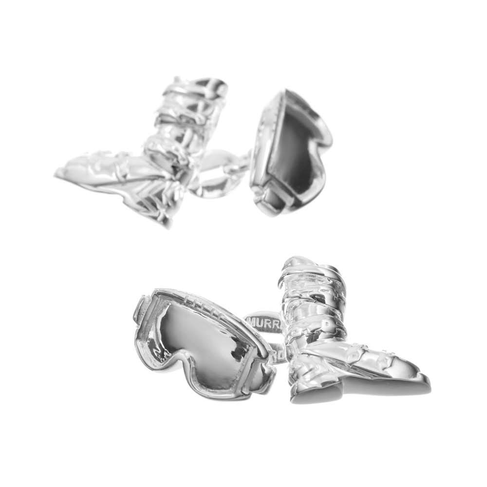 Sterling Silver Ski Boot and Goggles Cufflinks